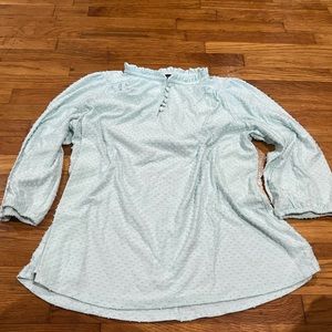 Lane Bryant Womens Blouse Plus Size 10/12 Seafoam Green Polka Dot Texture Button